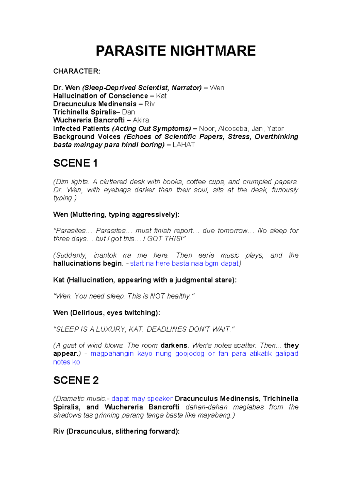 Pacucoa- Scripttt - SCRIPT - PARASITE NIGHTMARE CHARACTER: Dr. Wen ...