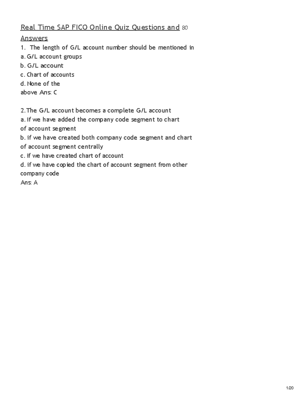 SAP FICO Quiz: 80 Questions & Answers for Exam Preparation - Studocu
