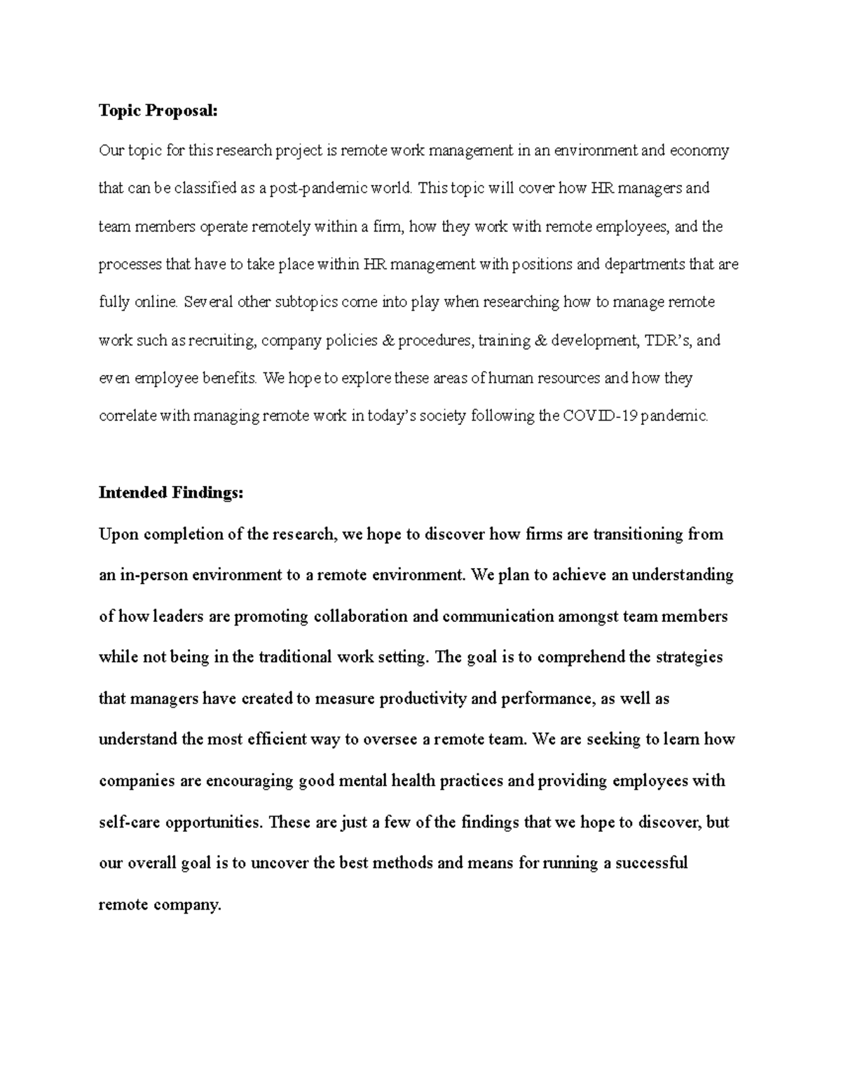 HRM 301: Remote Work Management Post-Pandemic Research Proposal - Studocu