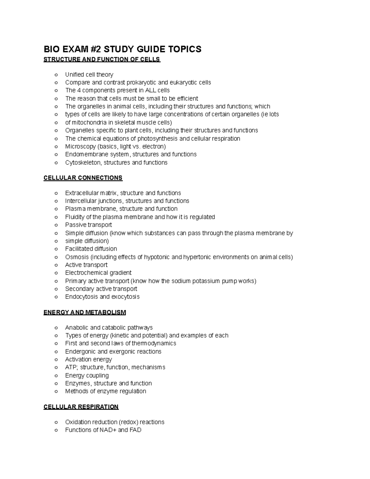 BIO 101 Exam #2 Study Guide - Studocu