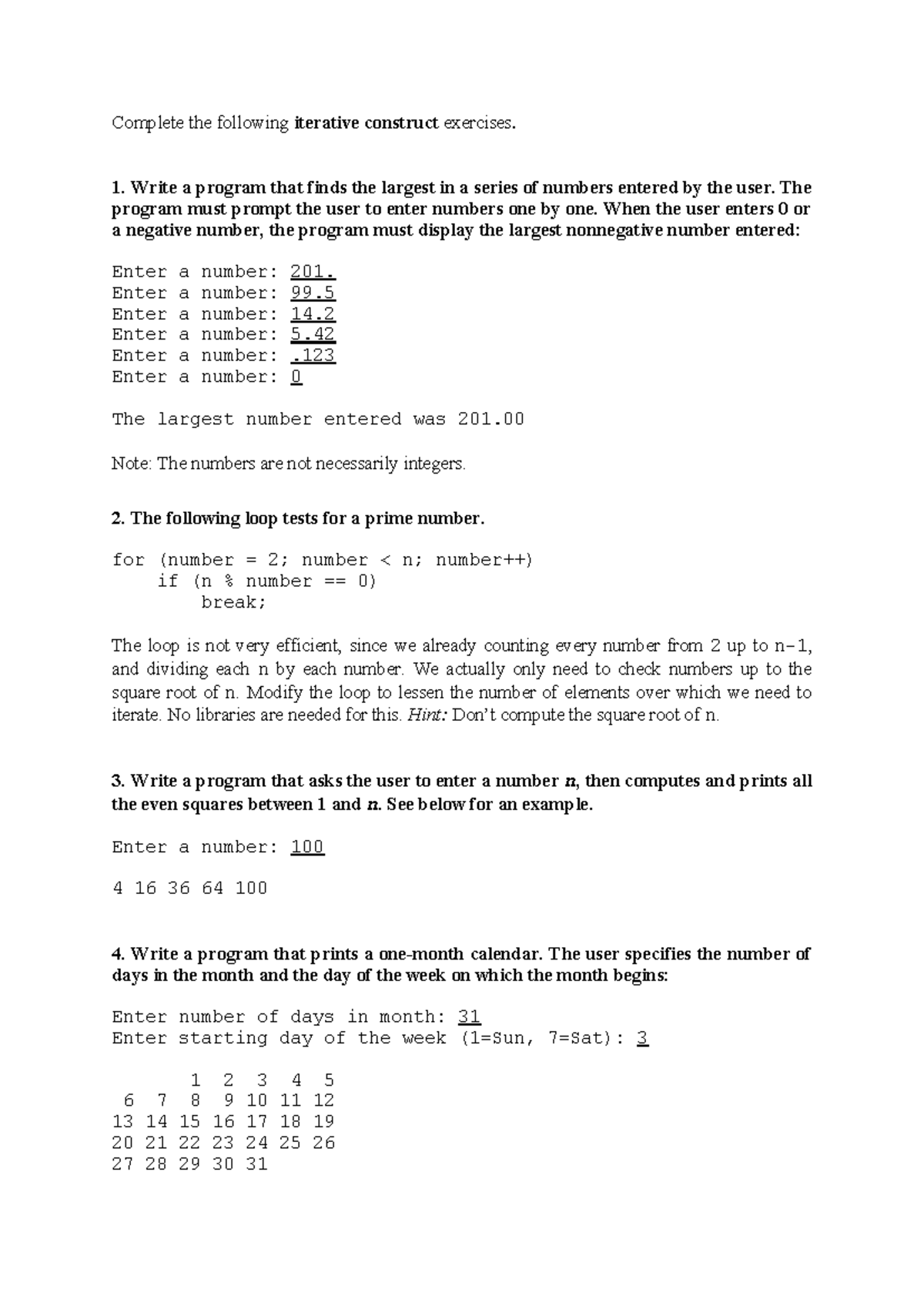 Lab 2 - Iterative Constructs Exercises and Solutions - Studocu