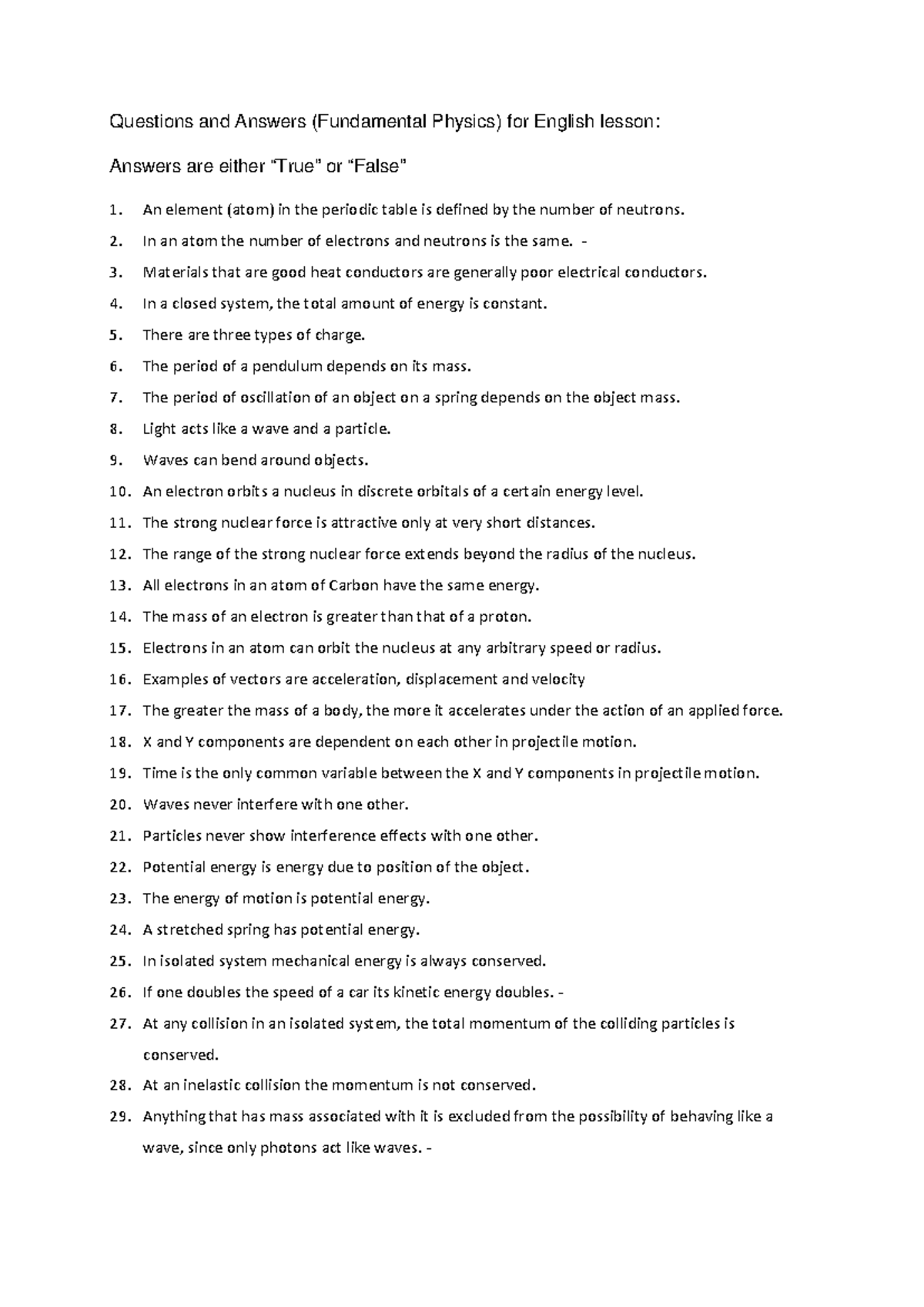 True-False Questions (without answers) - Questions and Answers ...