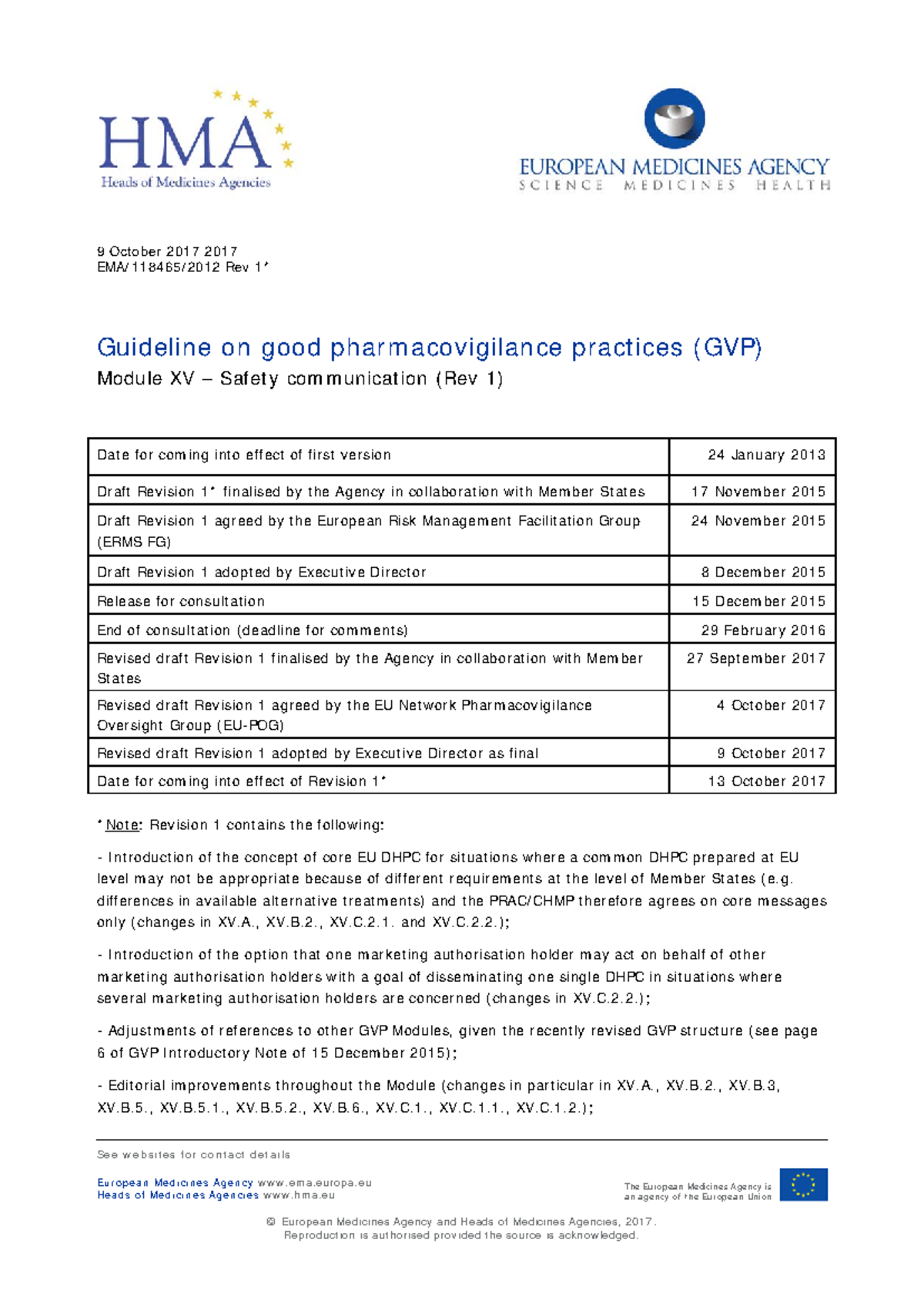 Guideline on Good Pharmacovigilance Practices (GVP) - Module XV Safety ...