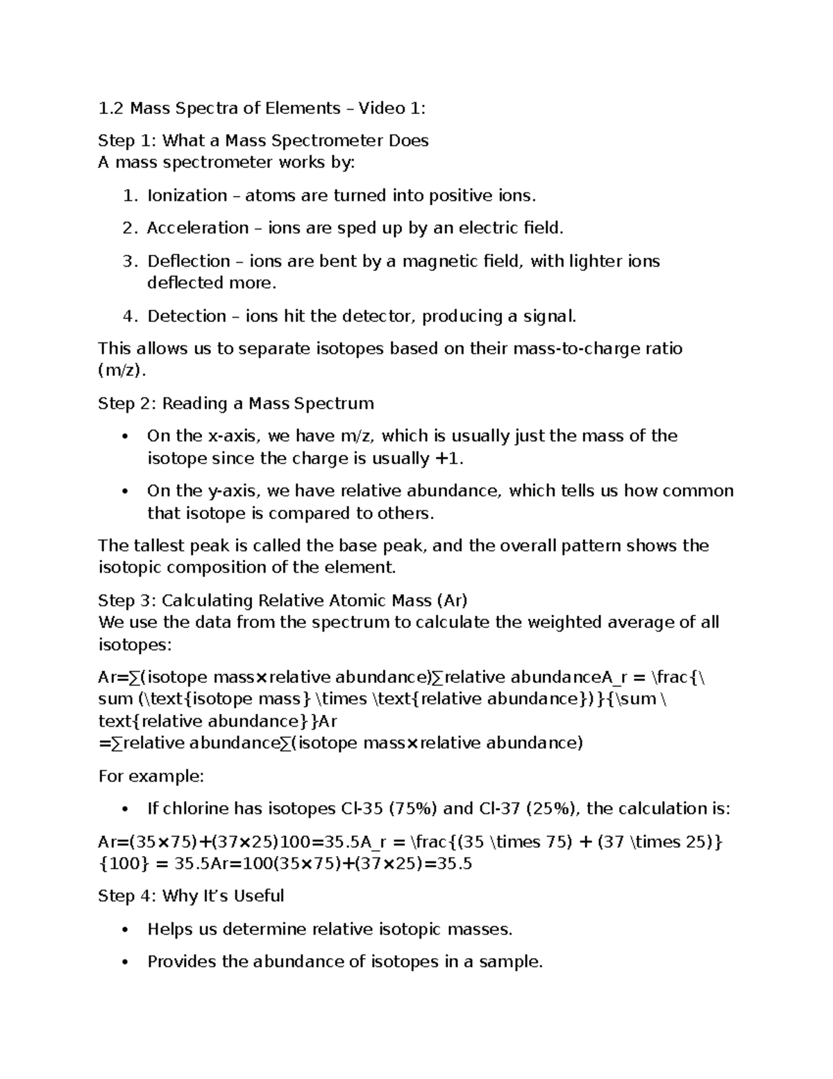 AP Classroom Notes: Understanding Mass Spectra of Elements - Studocu
