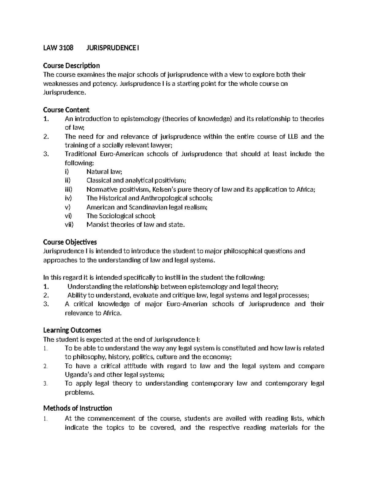 LAW 3108 JURISPRUDENCE I Course Notes and Overview - Studocu