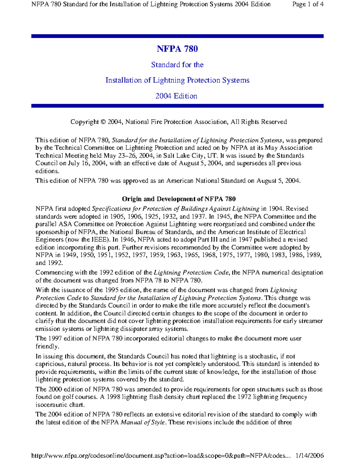 NFPA 780 Standard for Lightning Protection Systems - 2004 Edition - Studocu