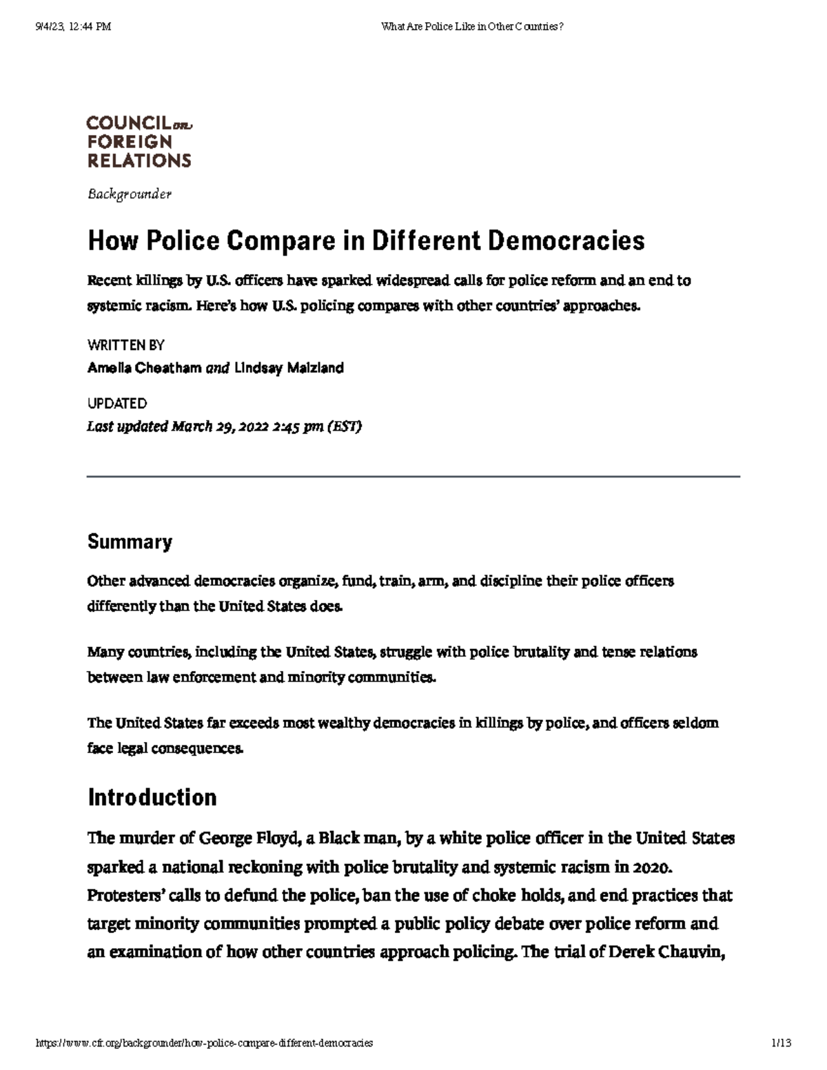 Comparative Analysis of U.S. Police Practices vs. Other Democracies ...