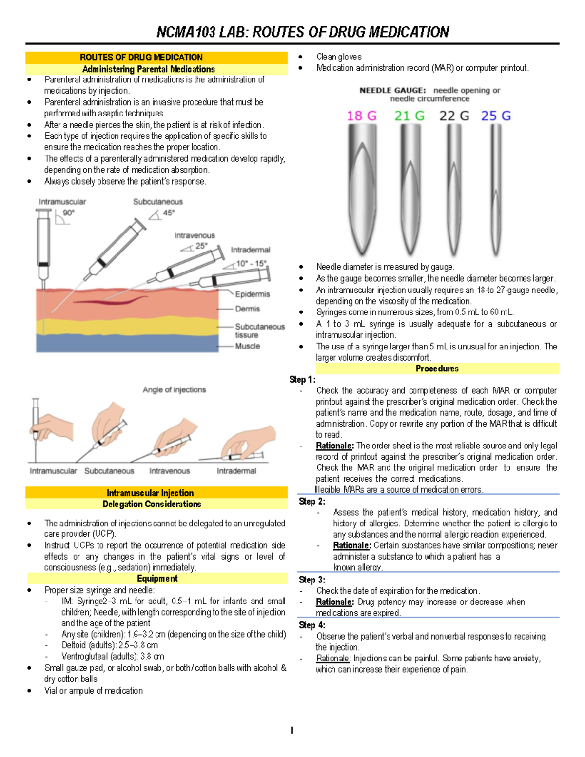 NCMA103 LAB: Administering Intramuscular and Subcutaneous Injections ...