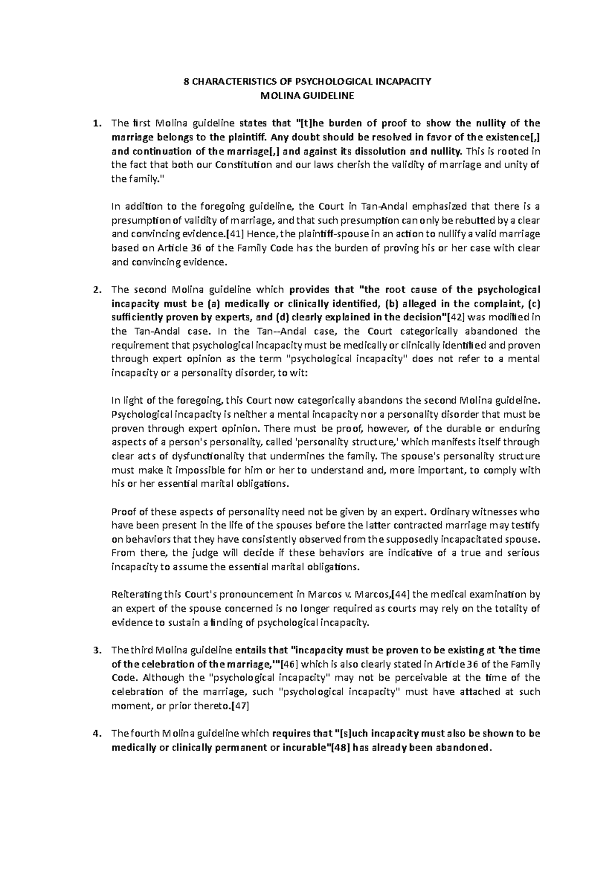 Molina Guidelines on Psychological Incapacity: Key Characteristics ...