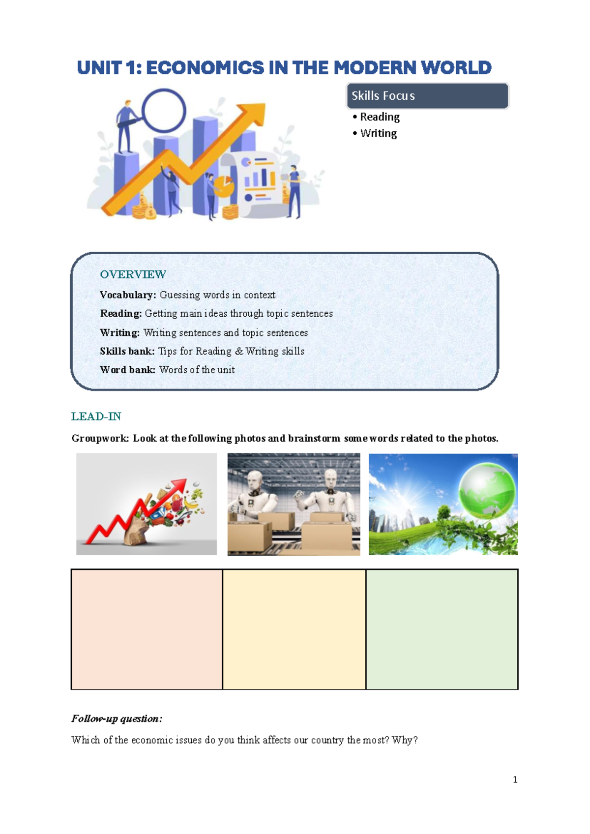 ECO1: UNIT 1 - Economics in the Modern World Overview and Skills Focus ...