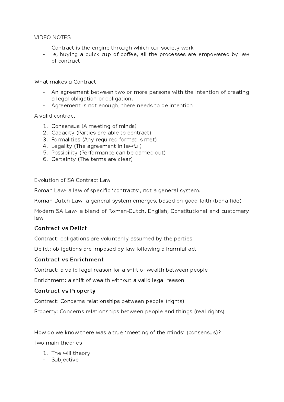 Law of Contract (LAW101) Week 1 Lecture Notes - Studocu