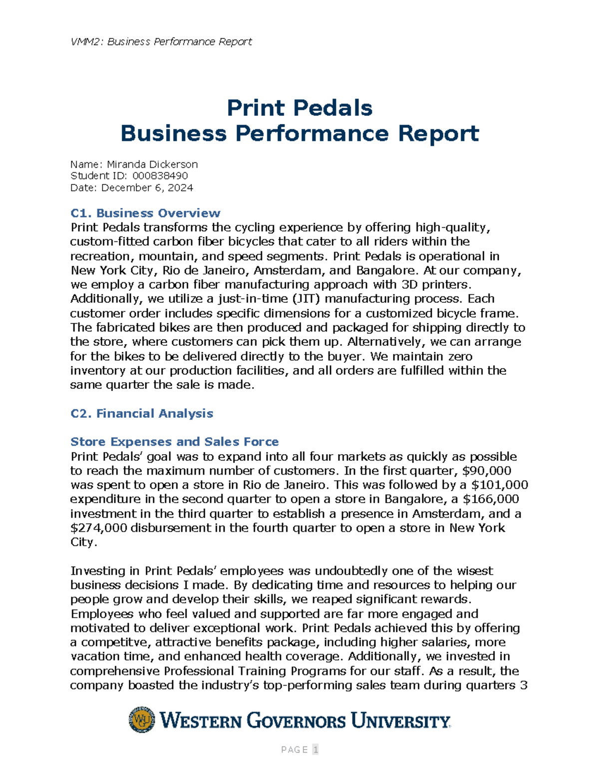 Business Performance Report - VMM2: Business Performance Report Print ...