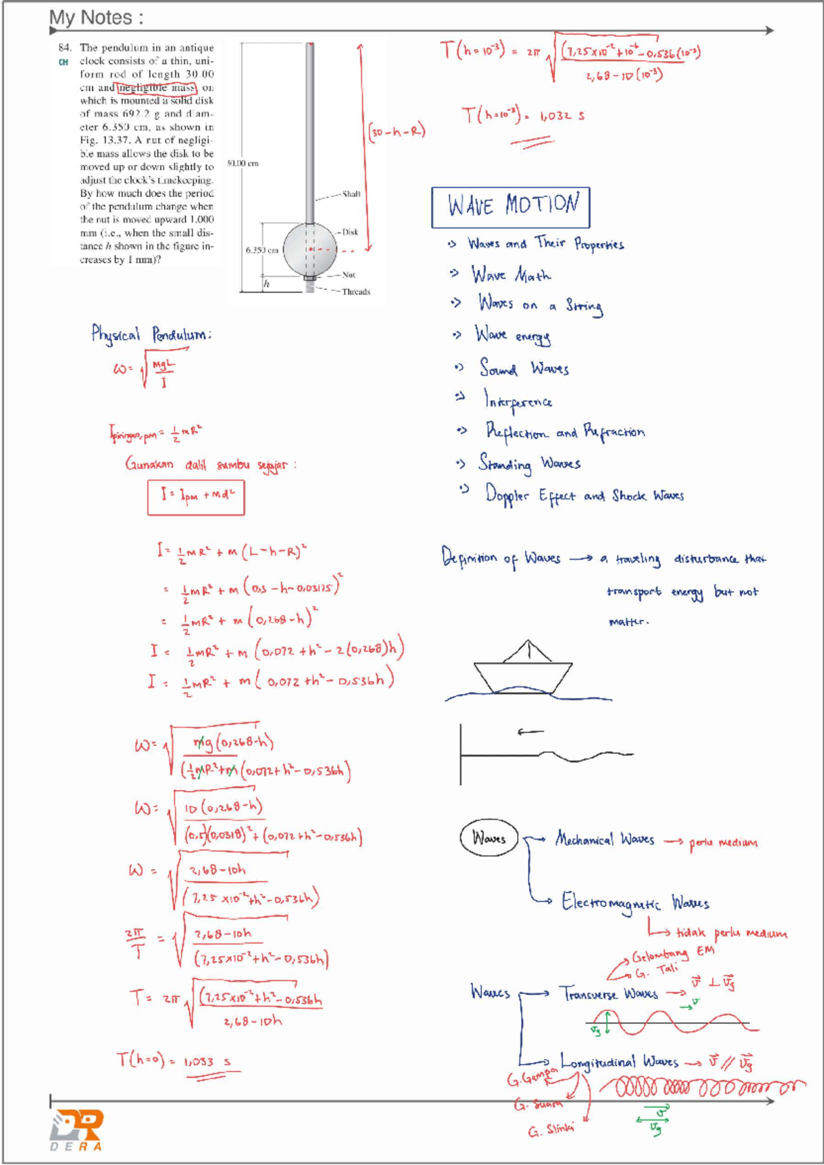 Physics 250513 - Wave Motion and Pendulum Mechanics Notes - Studocu