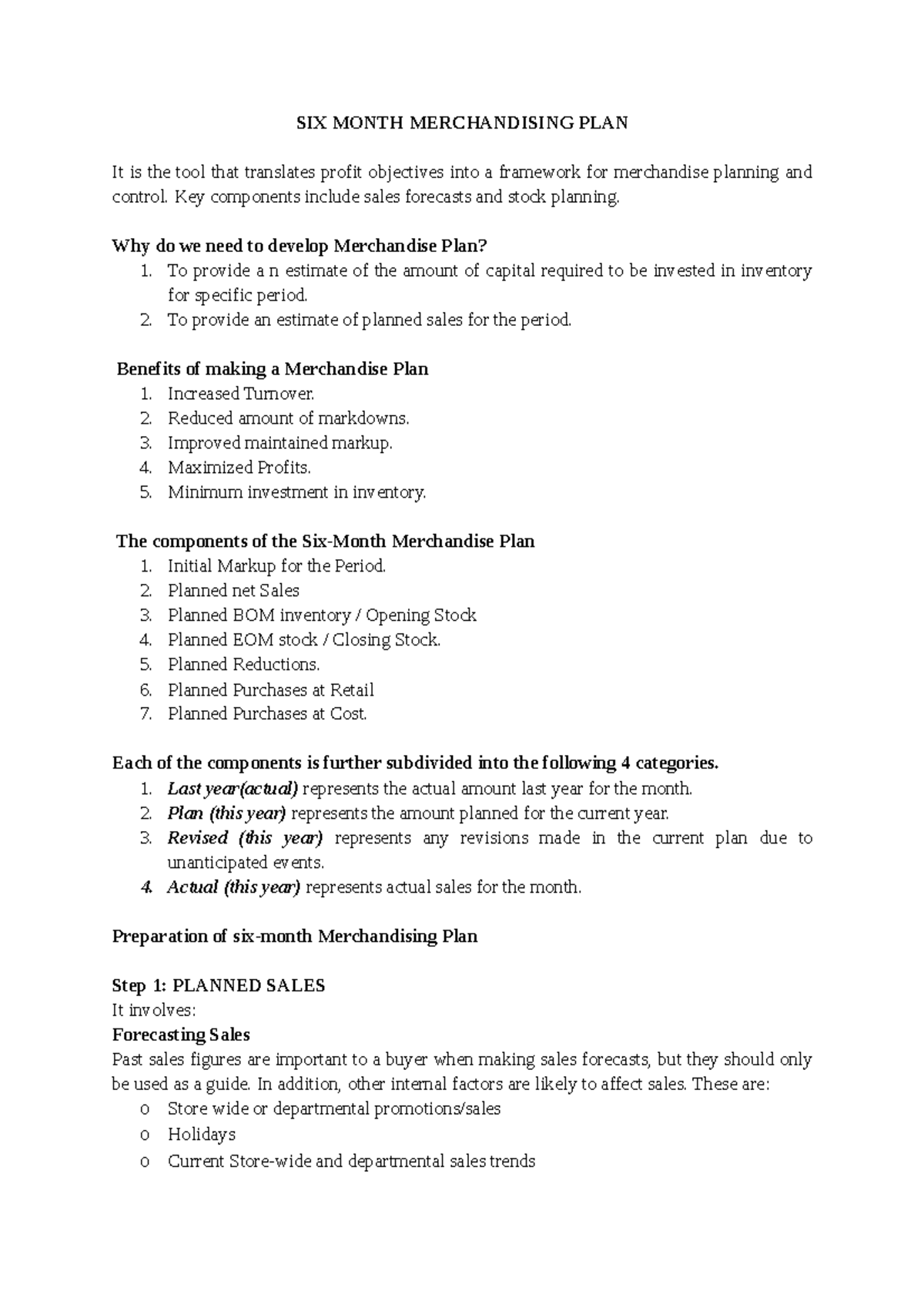 SIX Month Merchandising Plan: Strategies for Inventory & Sales ...