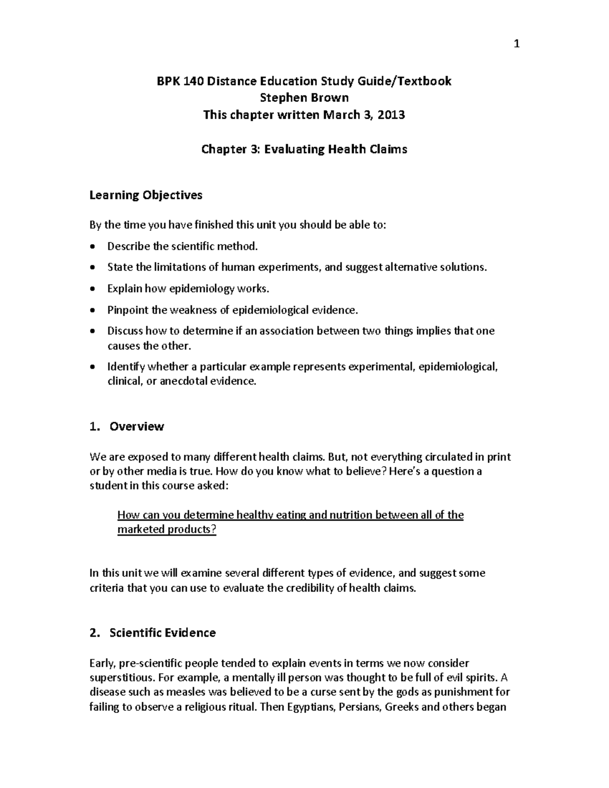 BPK 140 Chapter 3: Evaluating Health Claims and Evidence - Studocu