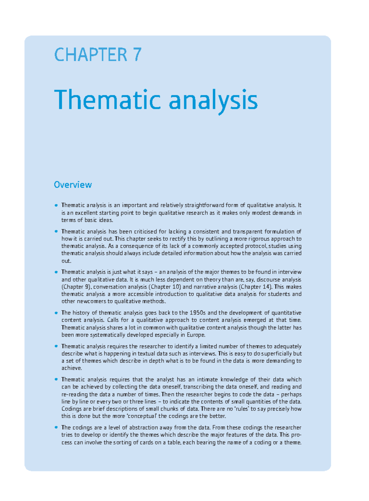 Chapter 7: Thematic Analysis Overview and Methodology - Studocu