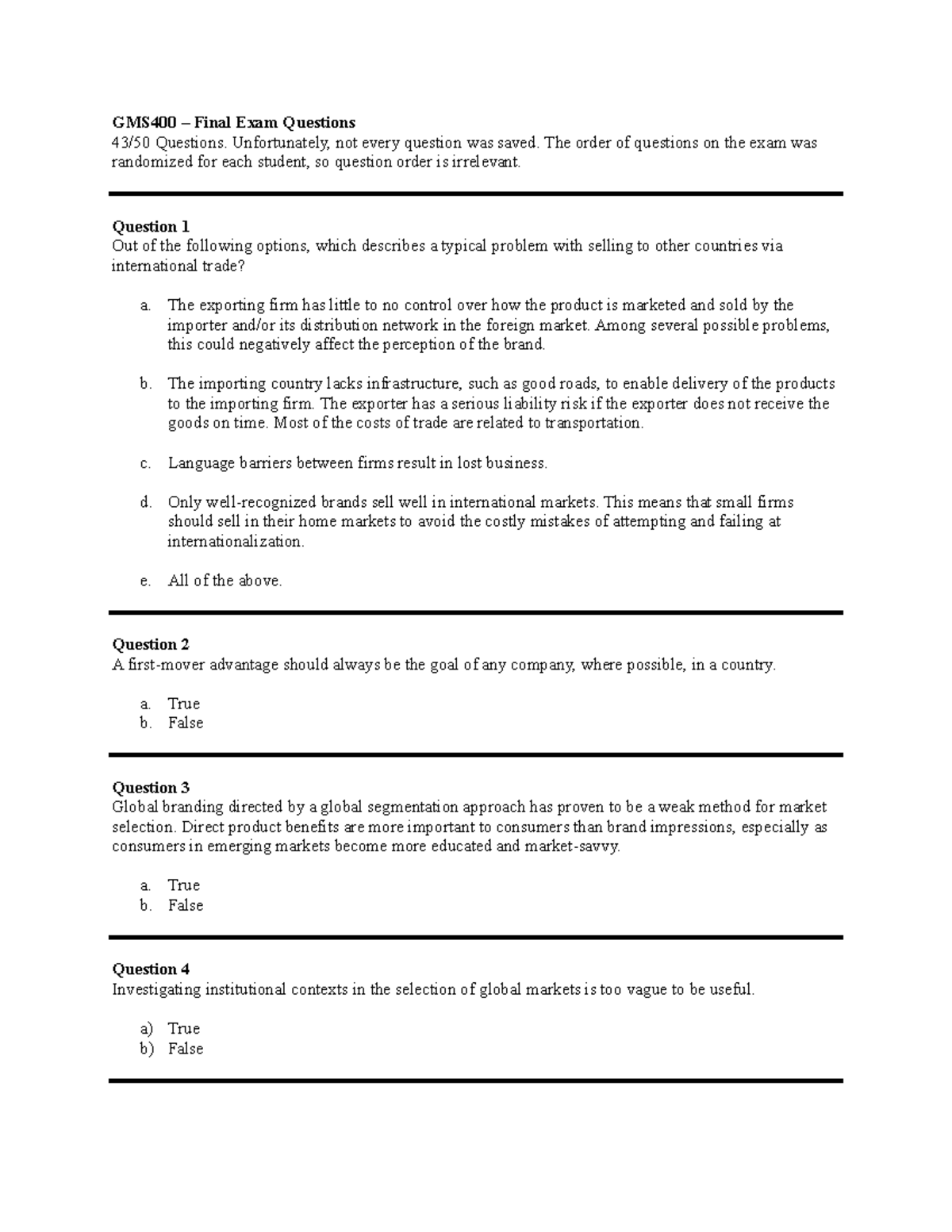 GMS400 Final Exam Questions: Key Concepts and Insights - Studocu