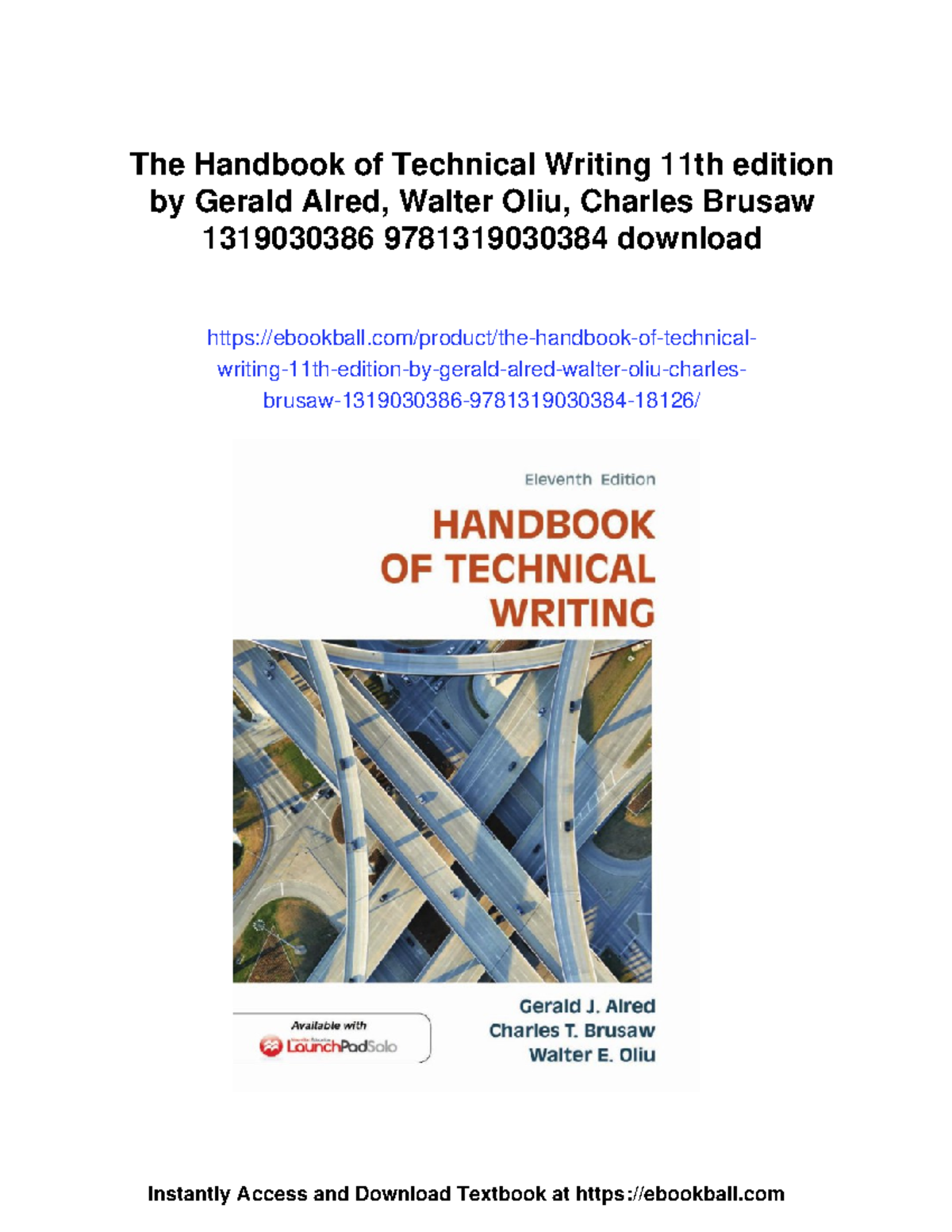 Technical Writing Handbook, 11th Edition - Alred, Oliu, Brusaw - Studocu