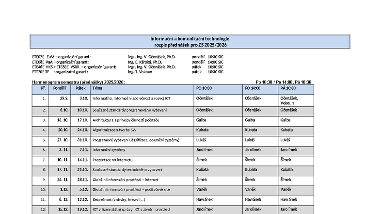 Rozpis přednášek pro ZS ETE07E - Informační a komunikační technologie ...