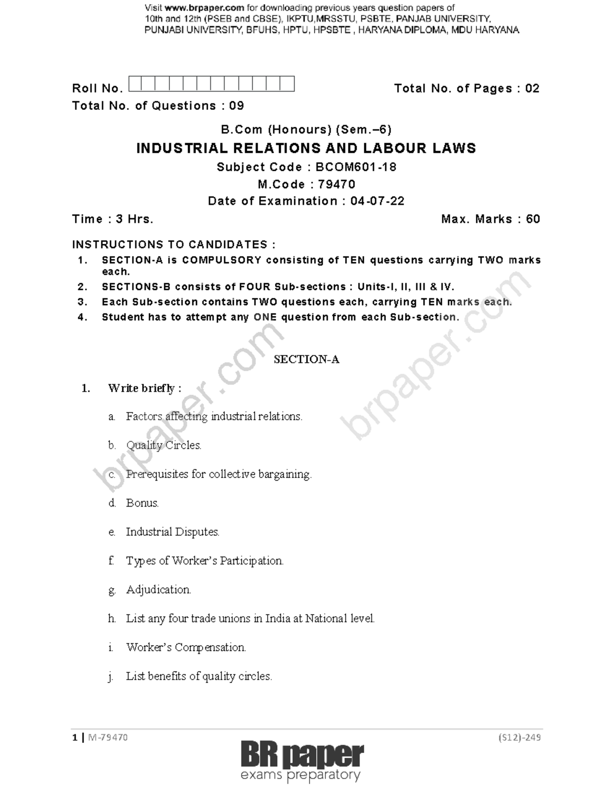 IRLL(6th)May2022 - IRLL material - 1 | M- 79470 (S12)- 249 Roll No ...