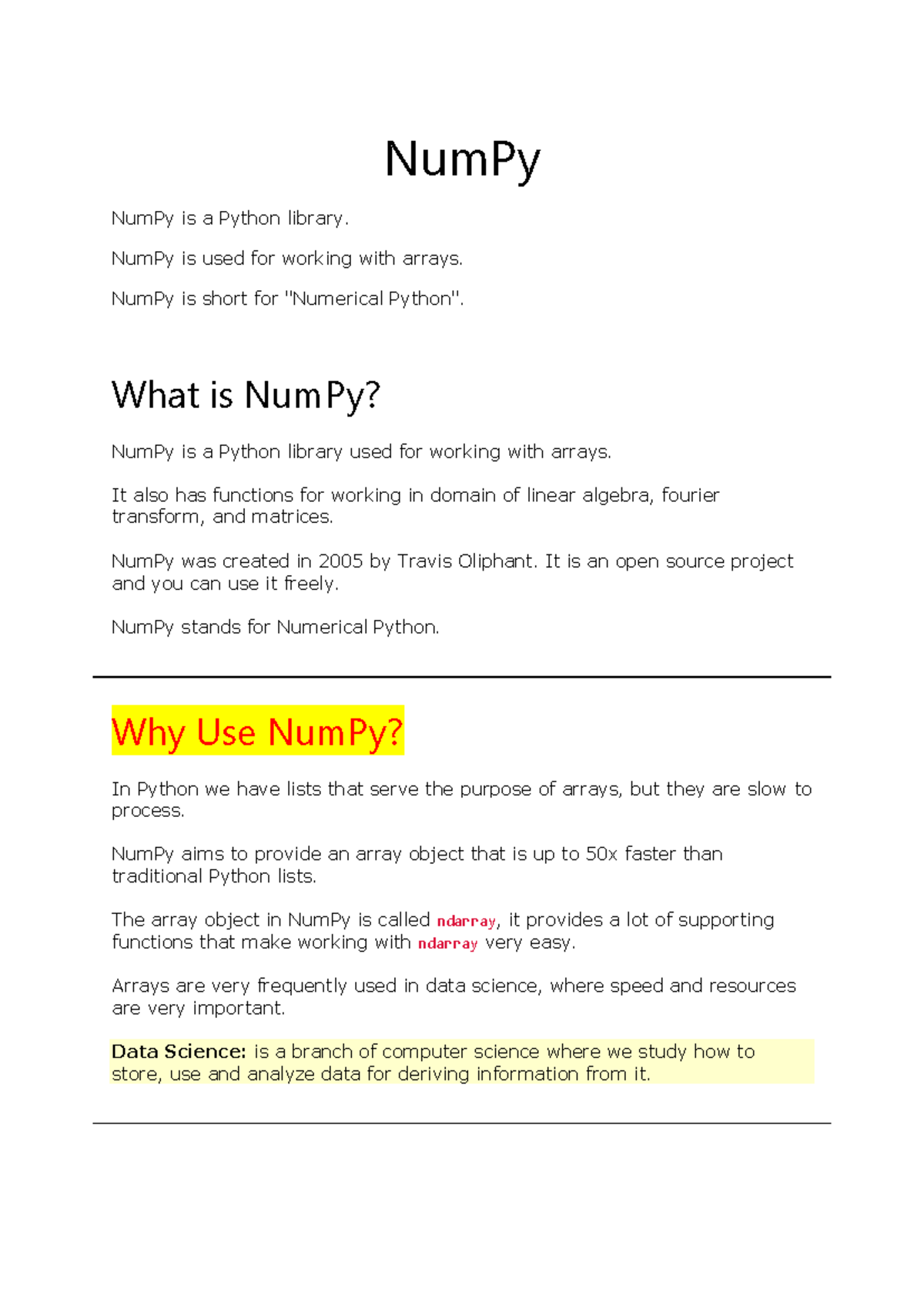 NumPy Basics: Understanding Arrays and Their Operations - Studocu