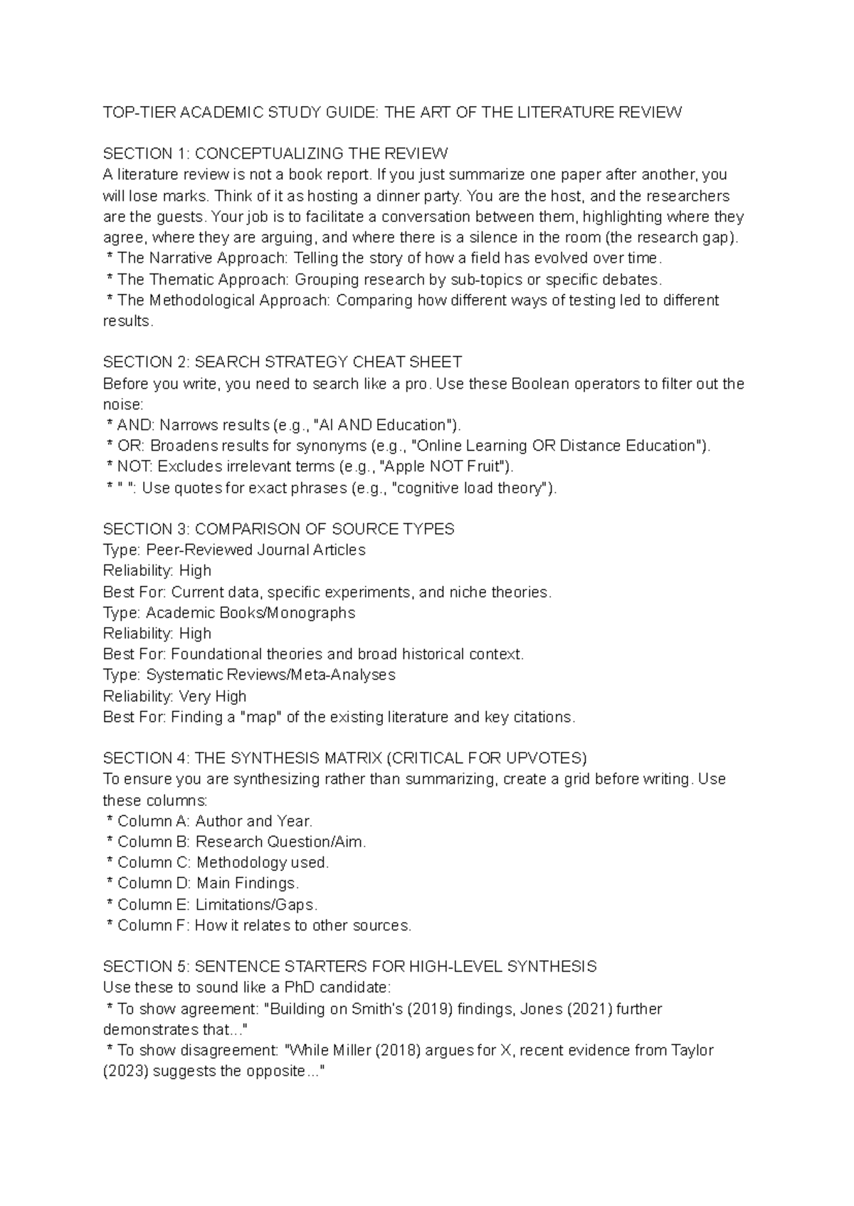 TOP-TIER Academic Study Guide: The Art of Literature Review - Studocu