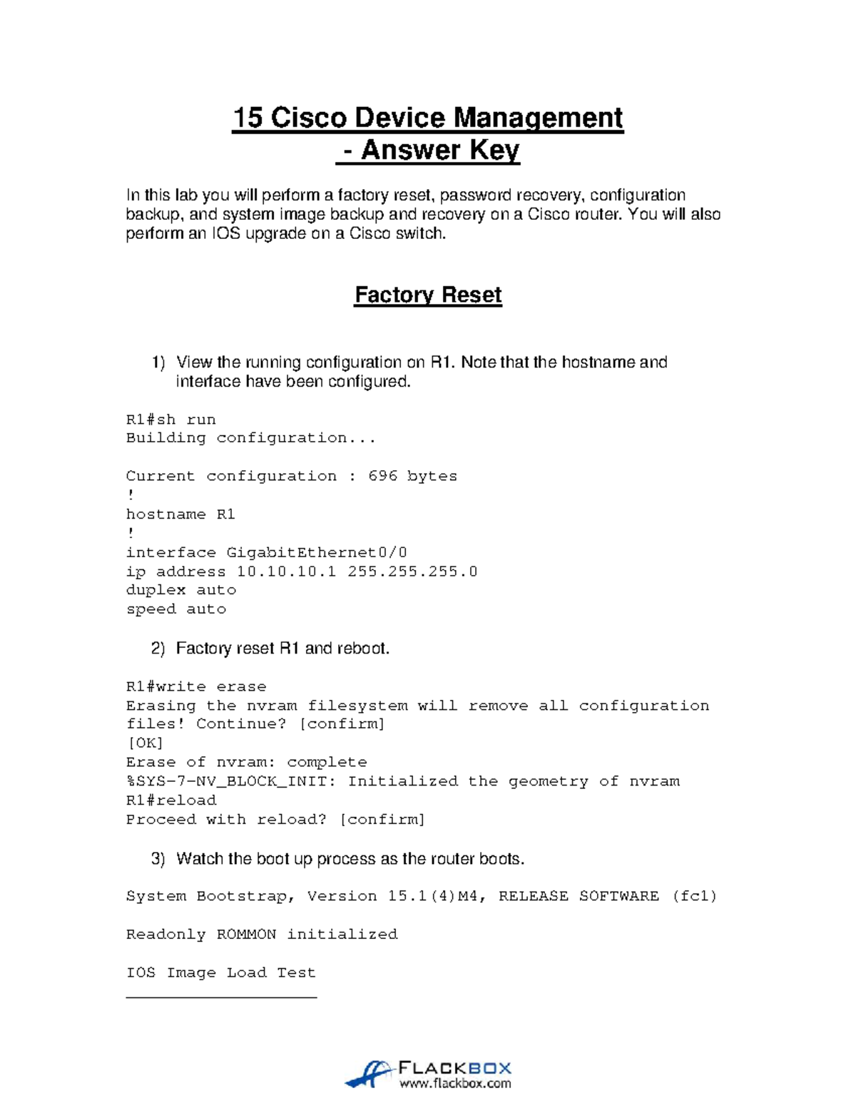 15 Cisco Device Management Lab Answer Key and Procedures - Studocu