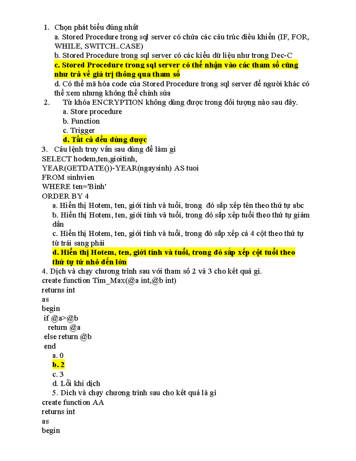 1503 - Final Exam Review: Stored Procedures and SQL Functions - Studocu