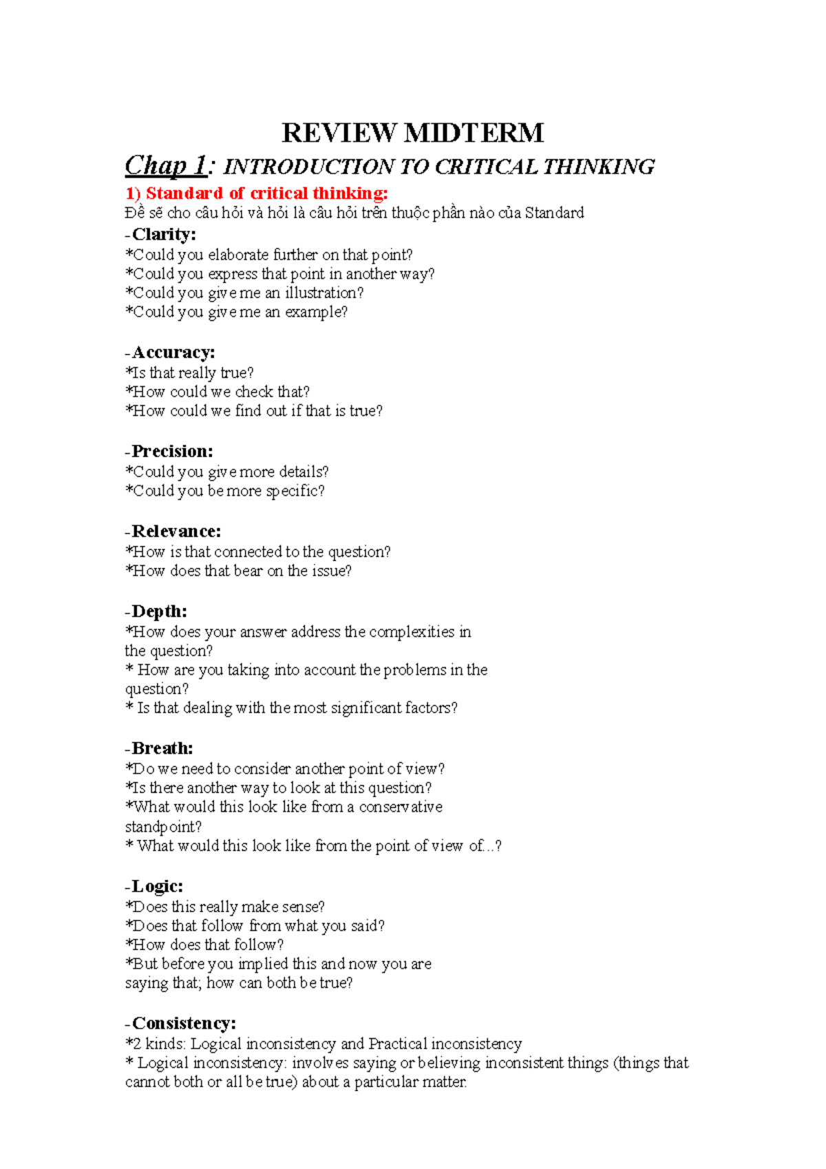 Review Midterm CRIT 123910: Key Concepts in Critical Thinking - Studocu