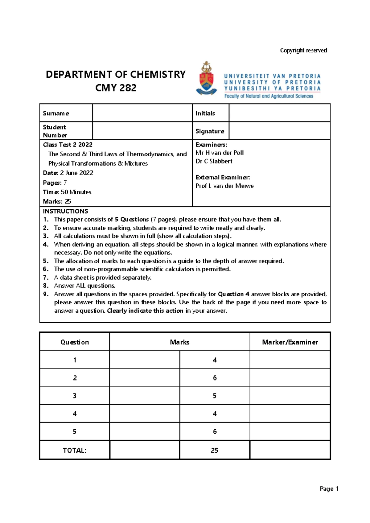 2025 CMY 282 Semester Test 1: Comprehensive Study Guide and Solutions ...