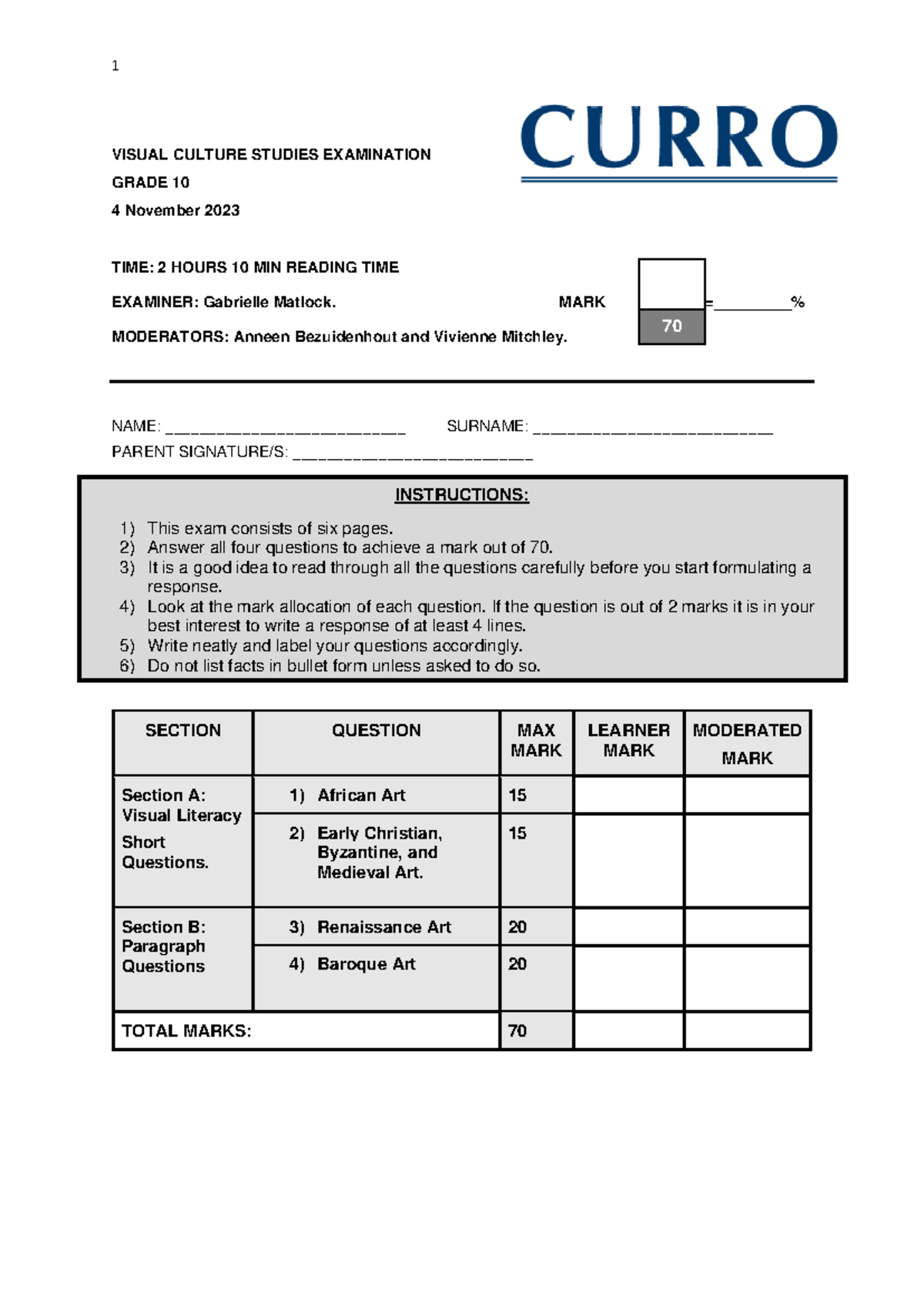 Grade 10 CCMD Common Paper November 2023 (1) copy - VISUAL CULTURE ...