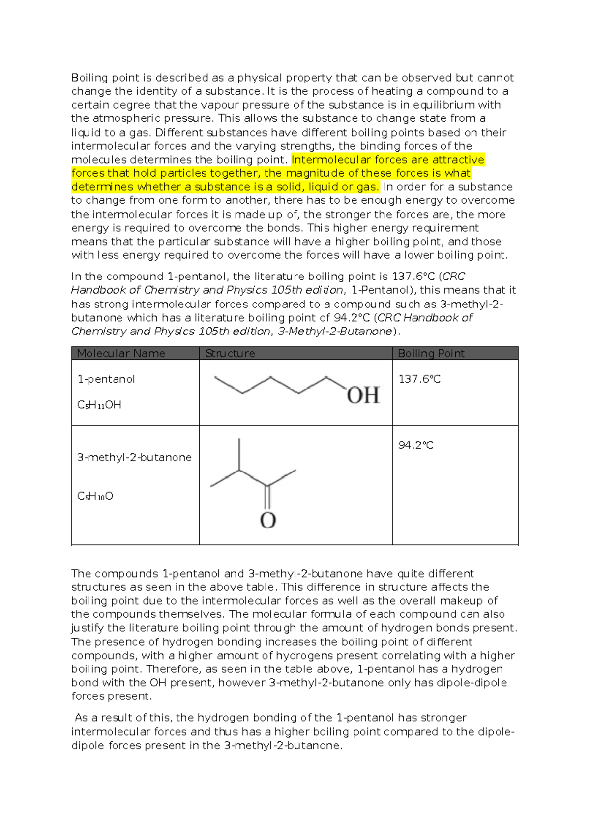 Essential Chem Writing Assignment Part 1 - Boiling point is described ...