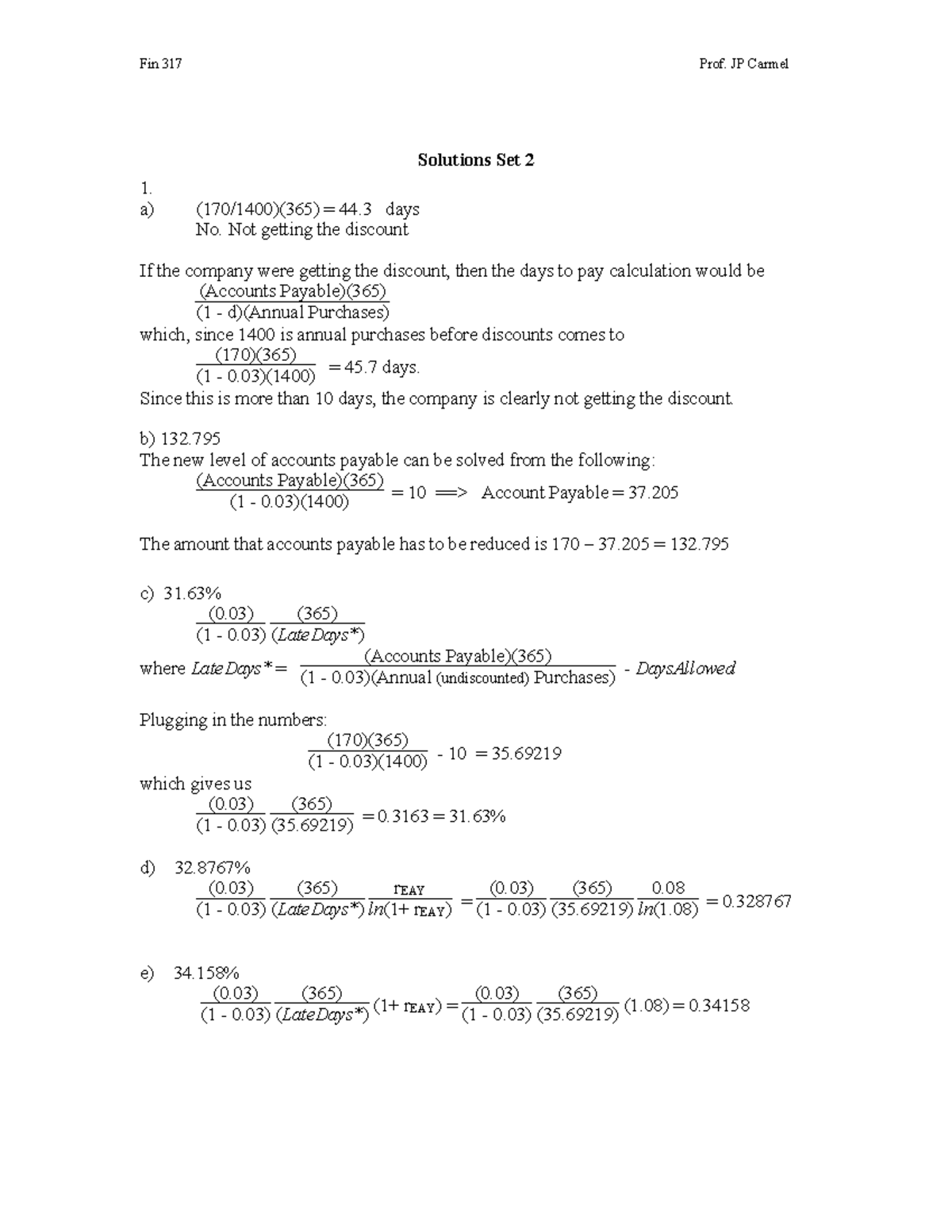 Fin 317 Solutions Set 2 - Accounts Payable Analysis - Studocu