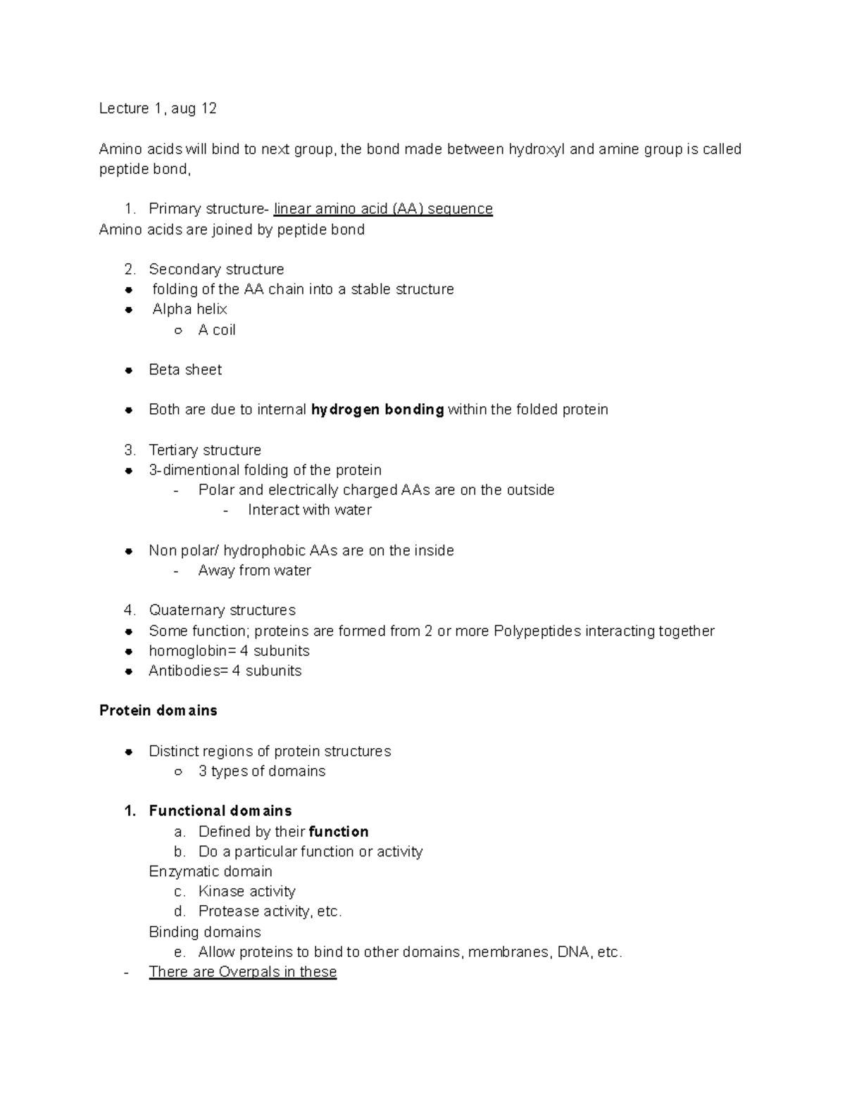 Cell Bio - Lecture 1 Notes on Protein Structure and Techniques - Studocu