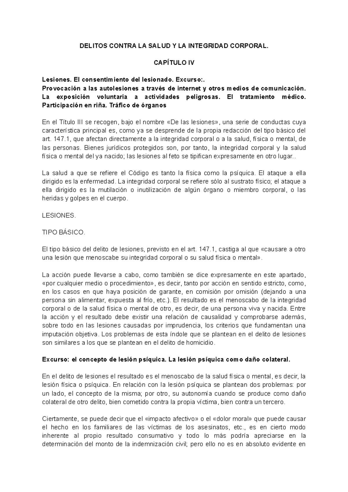Delitos Contra la Salud y la Integridad Corporal: Lesiones y Normativa ...