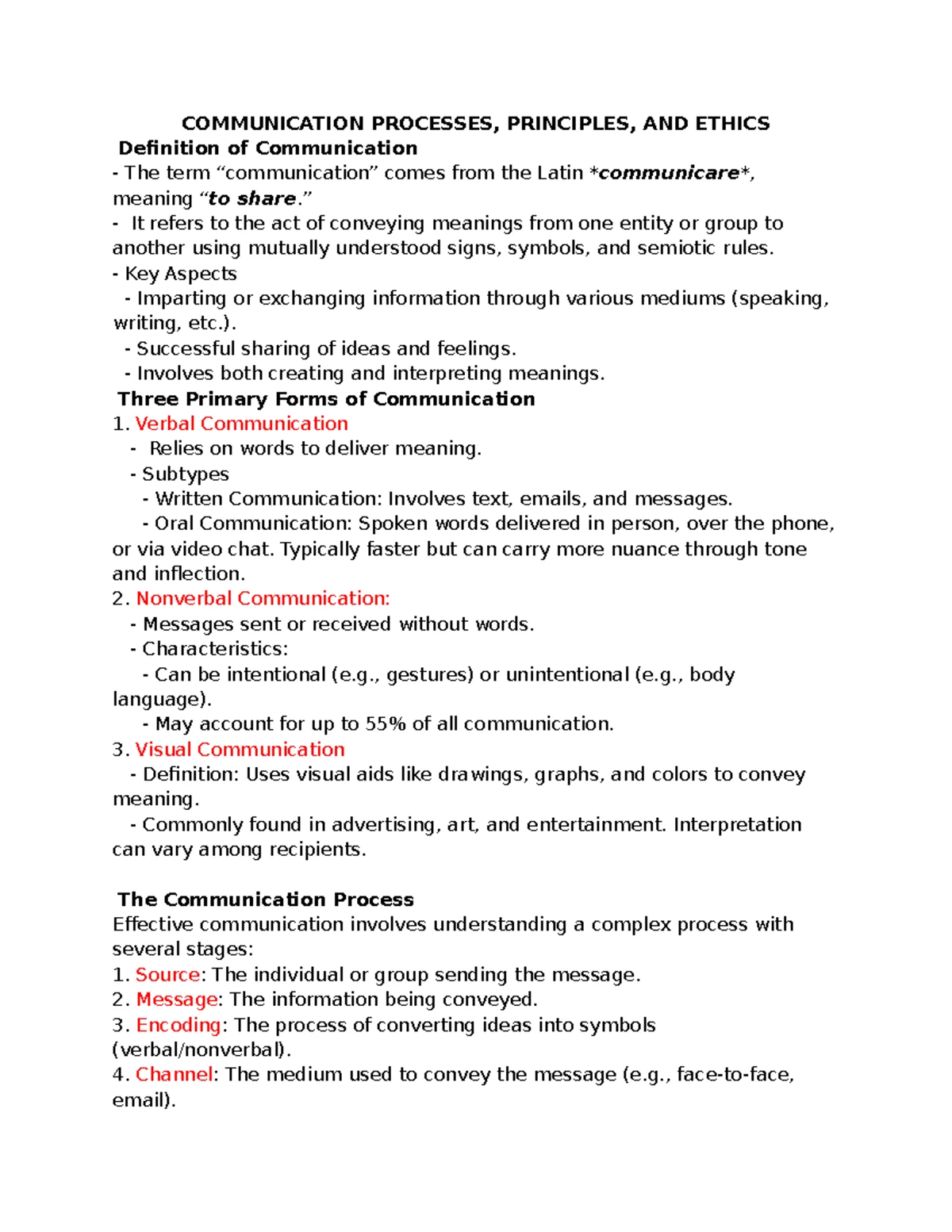 COMM 101: Comprehensive Overview of Communication Processes and Ethics ...