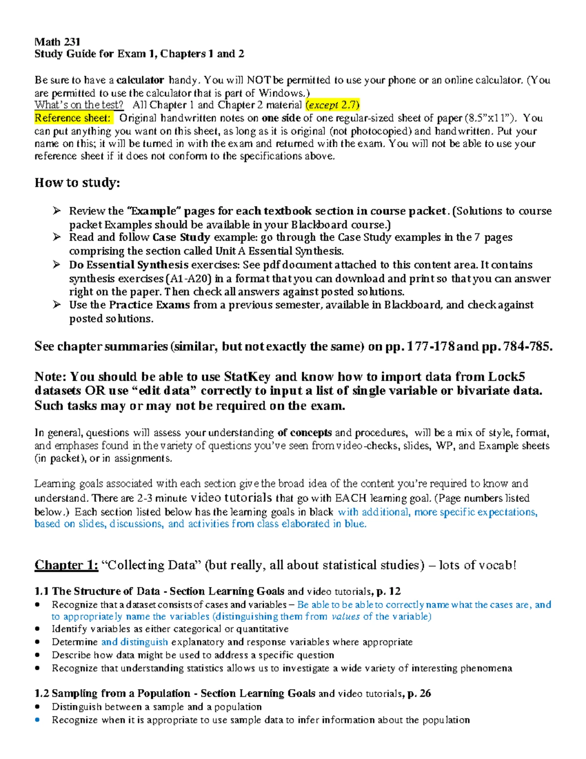 Math 231 Exam 1 Practice Exam - Unit A (Chapters 1 & 2) - Studocu