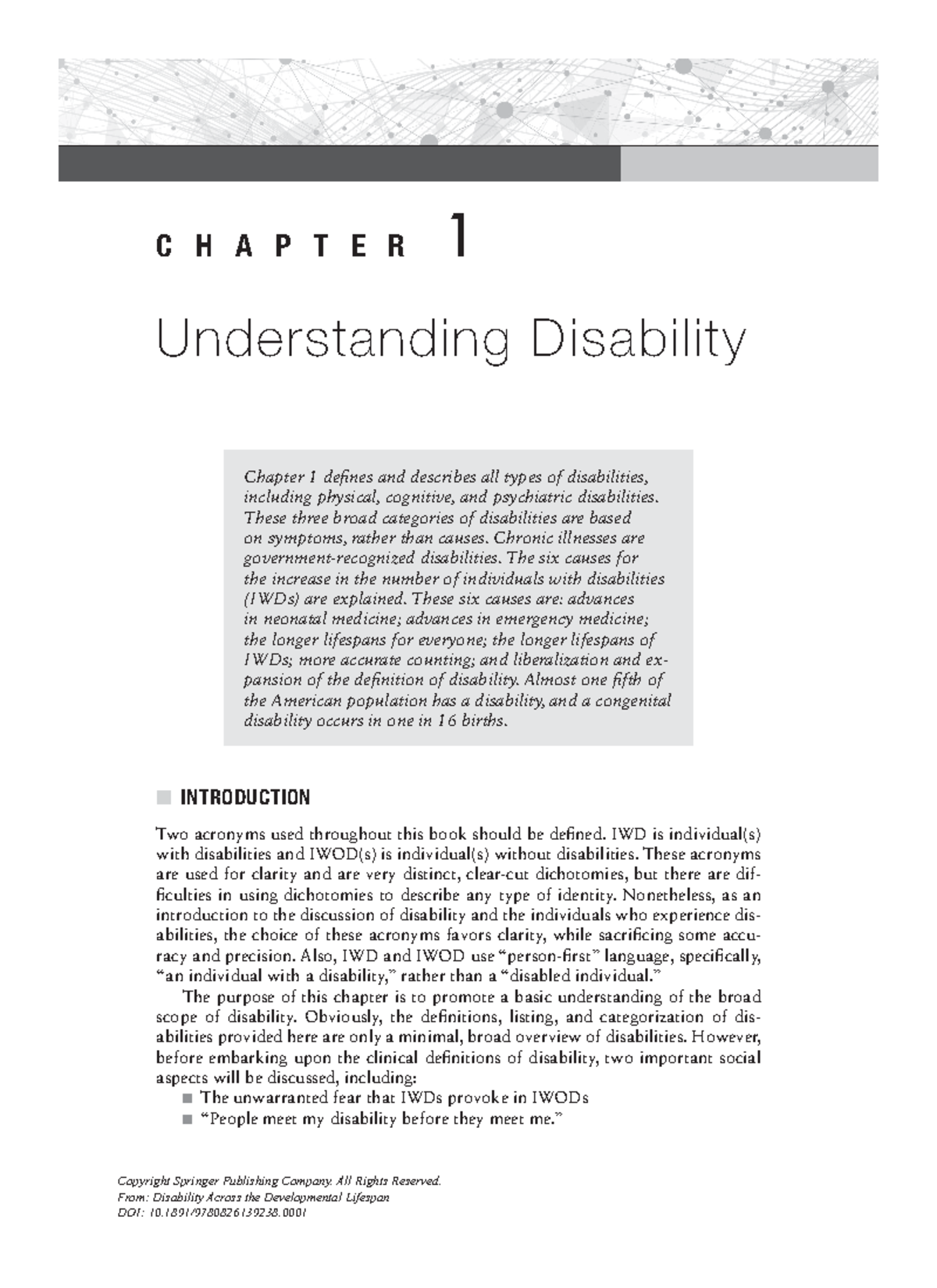 Disability - Notes - Chapter 1 defi nes and describes all types of ...