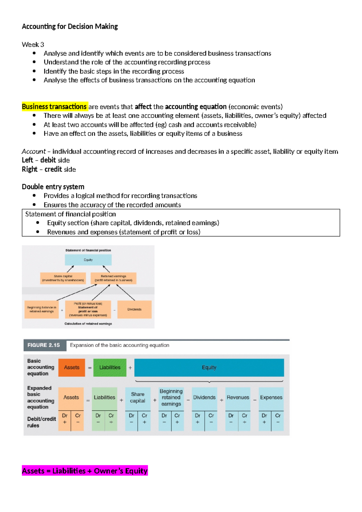 Accounting for Decision Making - Week 3 Notes - Accounting for Decision ...
