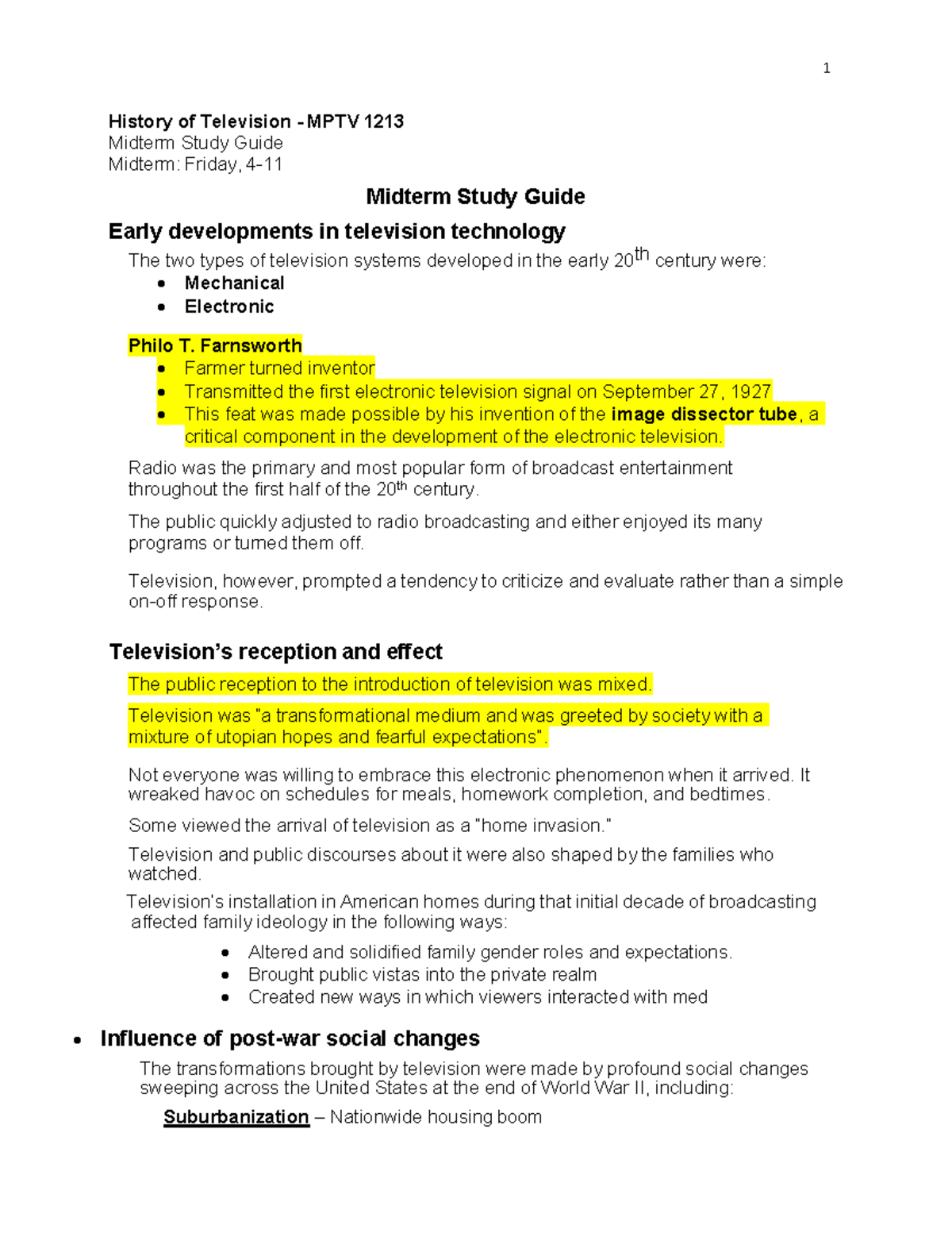 History of Television - MPTV 1213 Midterm Study Guide & Insights - Studocu