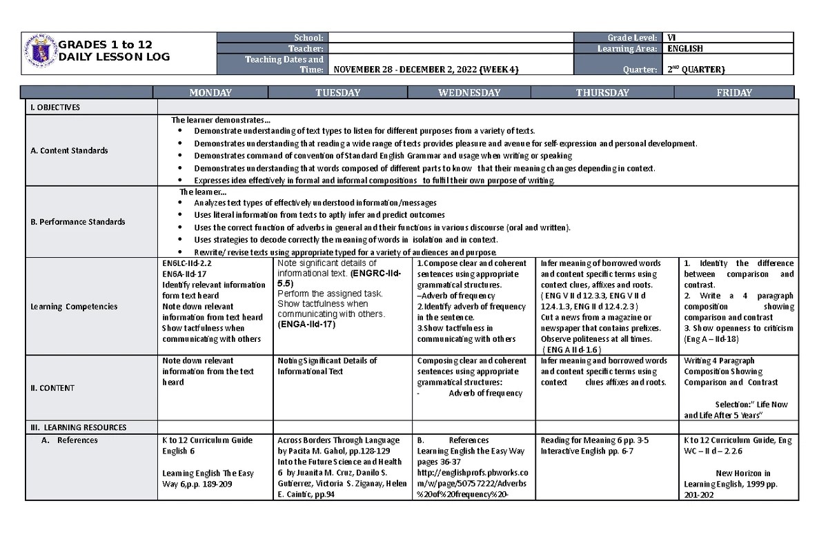 DLL Araling Panlipunan 6 Q3 W4 - GRADES 1 to 12 DAILY LESSON LOG School ...