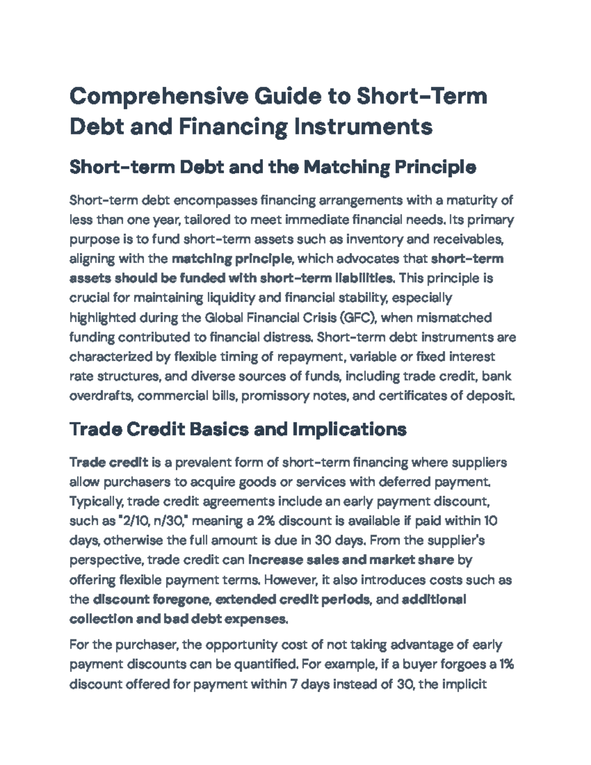 Comprehensive Guide to Short-Term Debt & Financing Instruments - Studocu