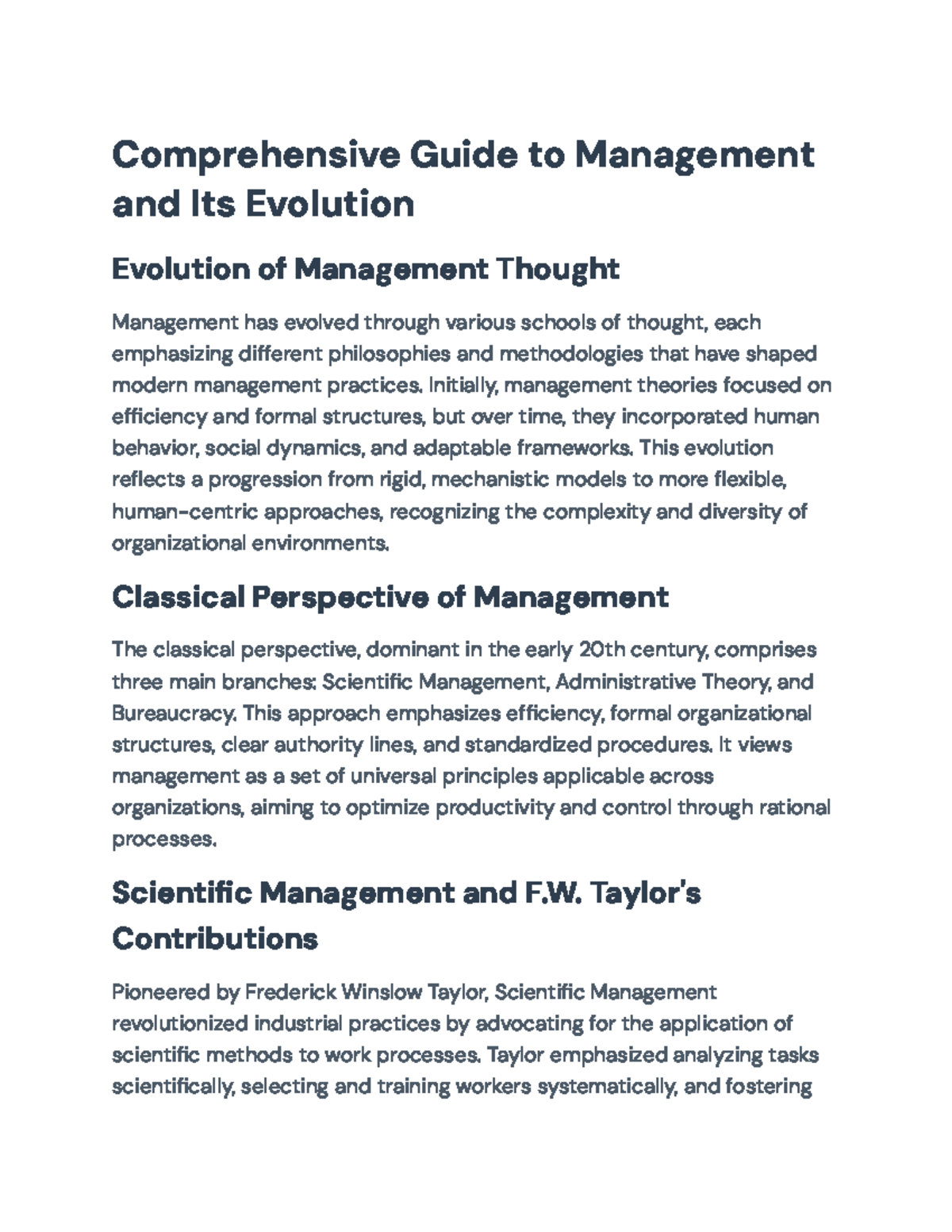 Comprehensive Overview of Management Evolution and Theoretical ...