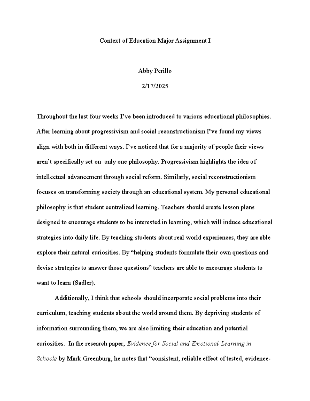 Perillo Major Assignment - Context of Education Major Assignment I Abby ...