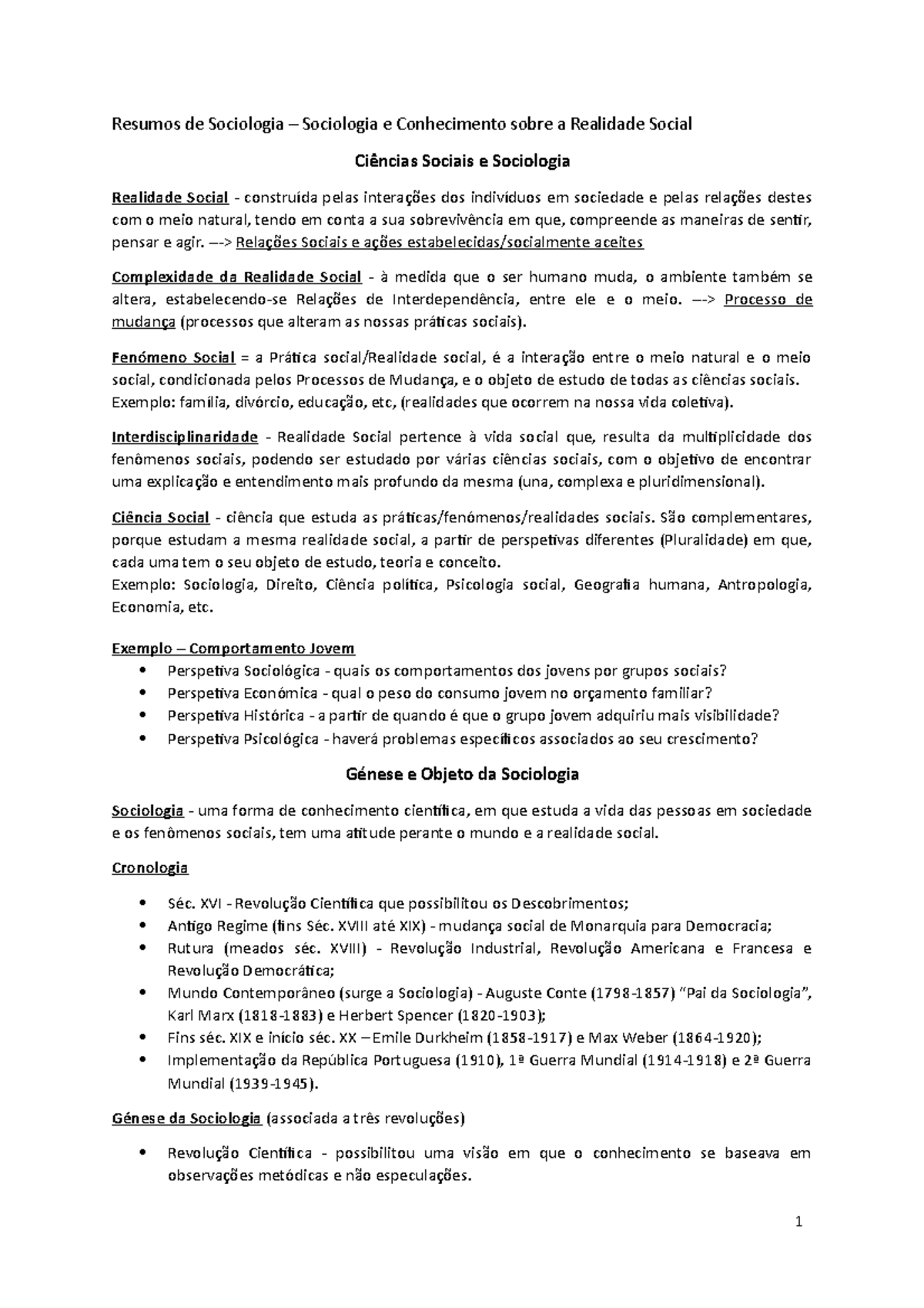 Resumos de Sociologia - Tema 1: Realidade e Ação Social - Studocu