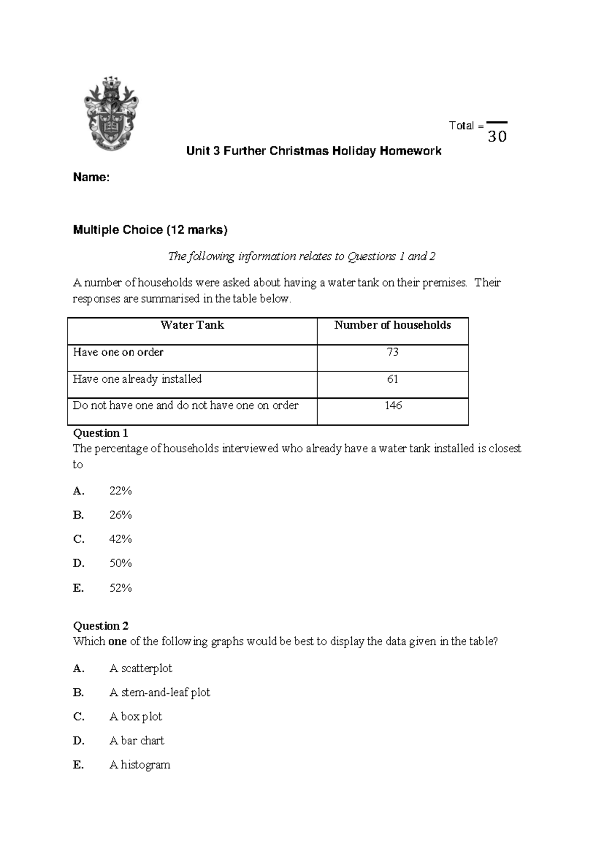 Unit 3 Assignment - Practice SAC on Data Analysis and Statistics - Studocu