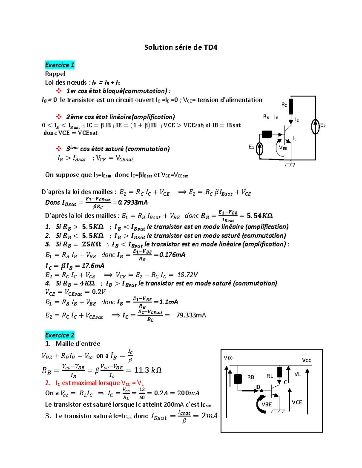 Solution TD4-2023 - Cours de génie électrique de l'université de Béjaïa ...
