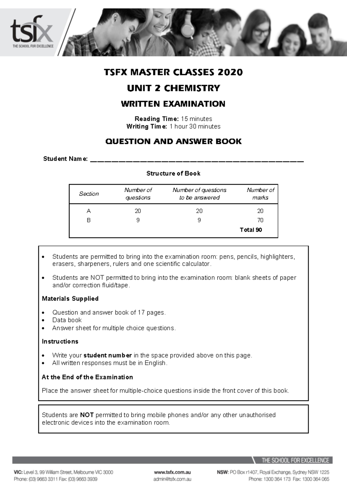 Unit 2 Chemistry Trial Exam - TSFX Master Classes 2020 - Studocu
