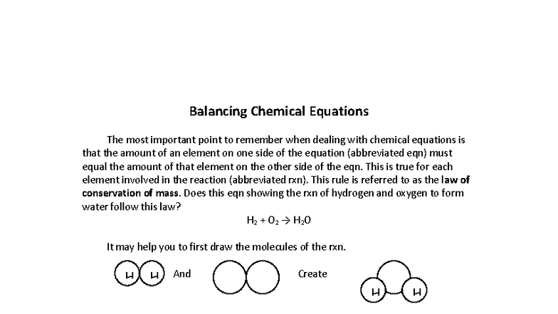 Lecture Notes on Balancing Chemical Equations (CHEM101) - Studocu
