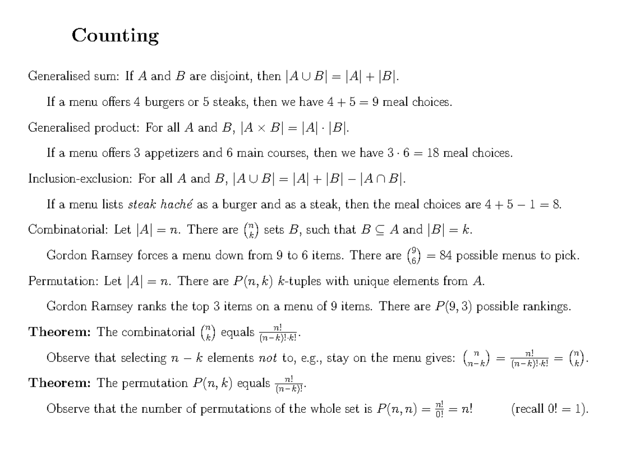 Counting Generalised Sums and Products in Combinatorics - Studocu
